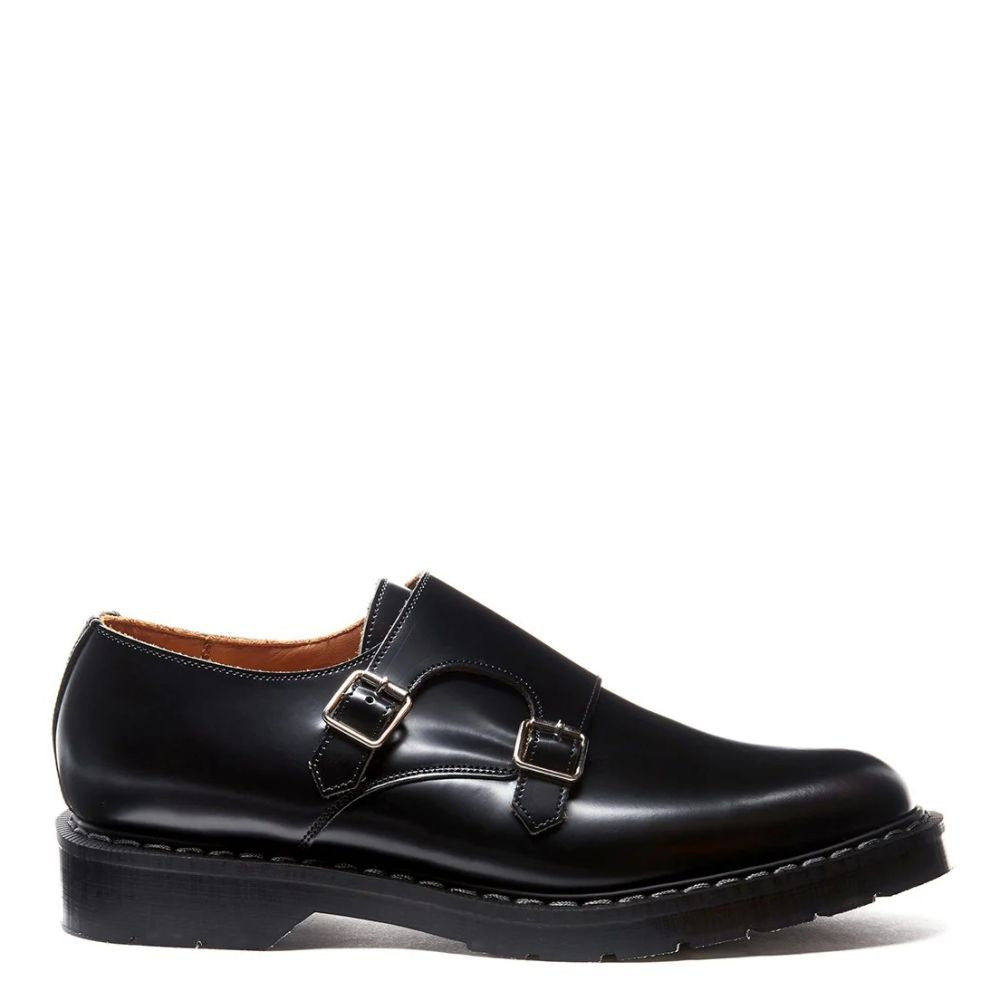 Solovair Double Buckle Monk in Black Hi-Shine