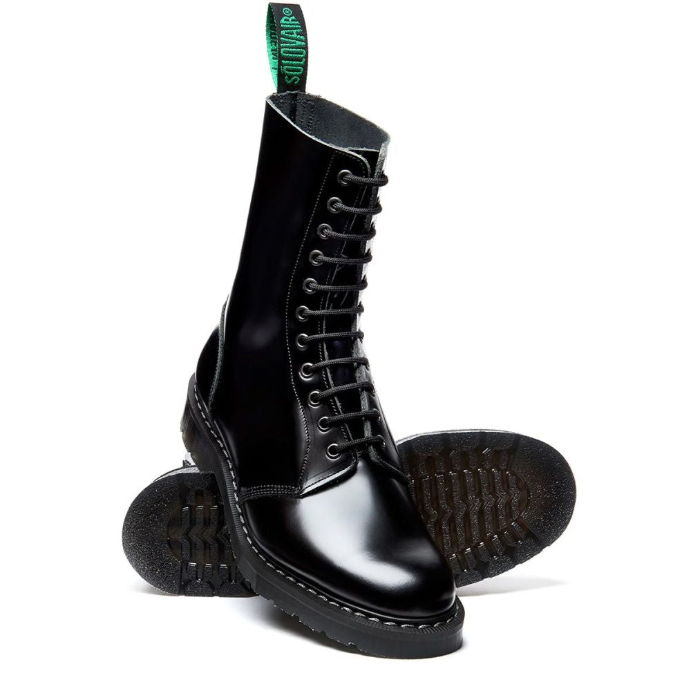 Solovair 11 Eye Astronaut Boot in Black Hi-Shine