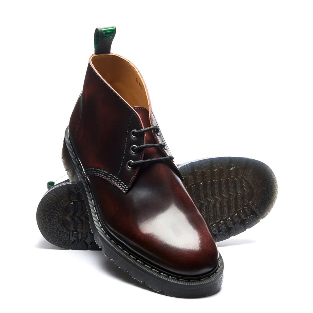Solovair 3 Eye Chukka Boot in Burgundy Rub-Off