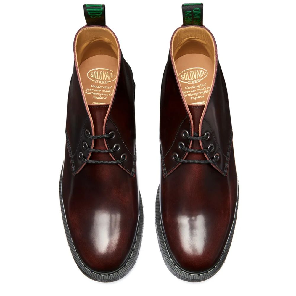 Solovair 3 Eye Chukka Boot in Burgundy Rub-Off