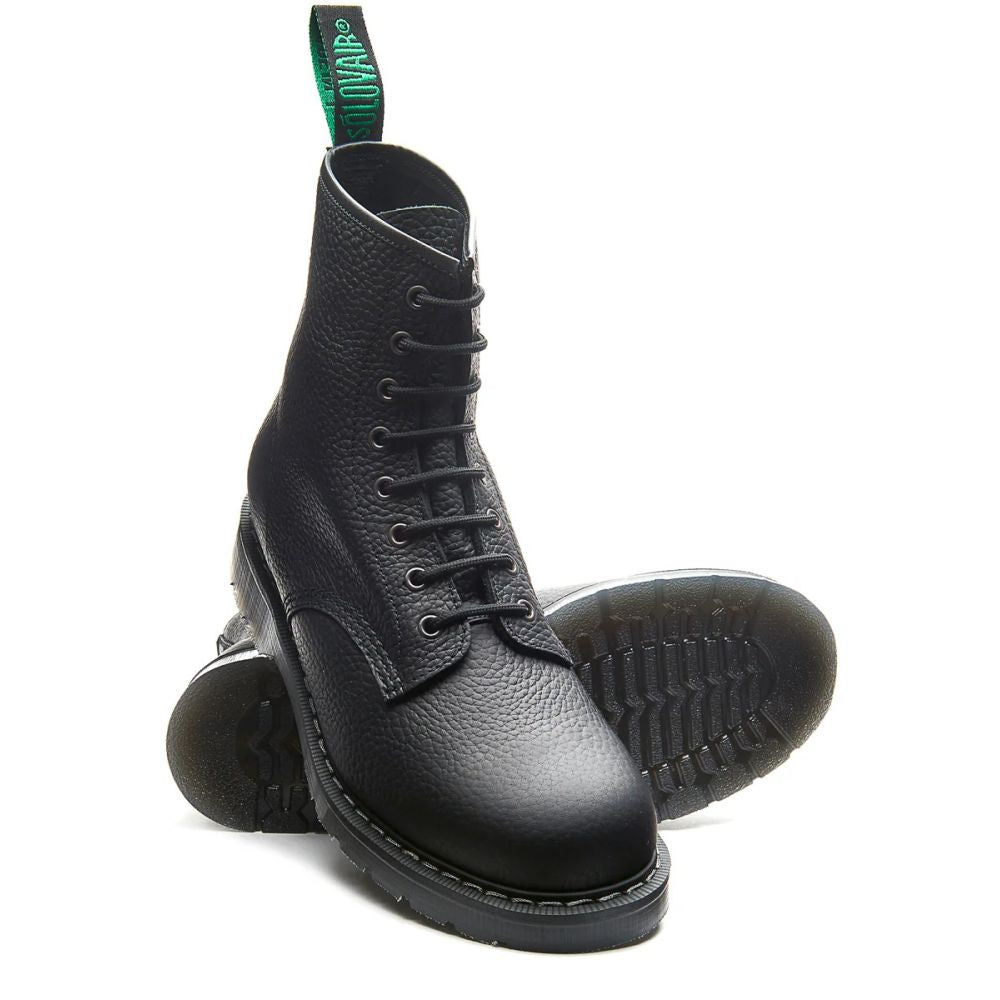 Solovair 8 Eye Derby Boot in Black Greasy Grain